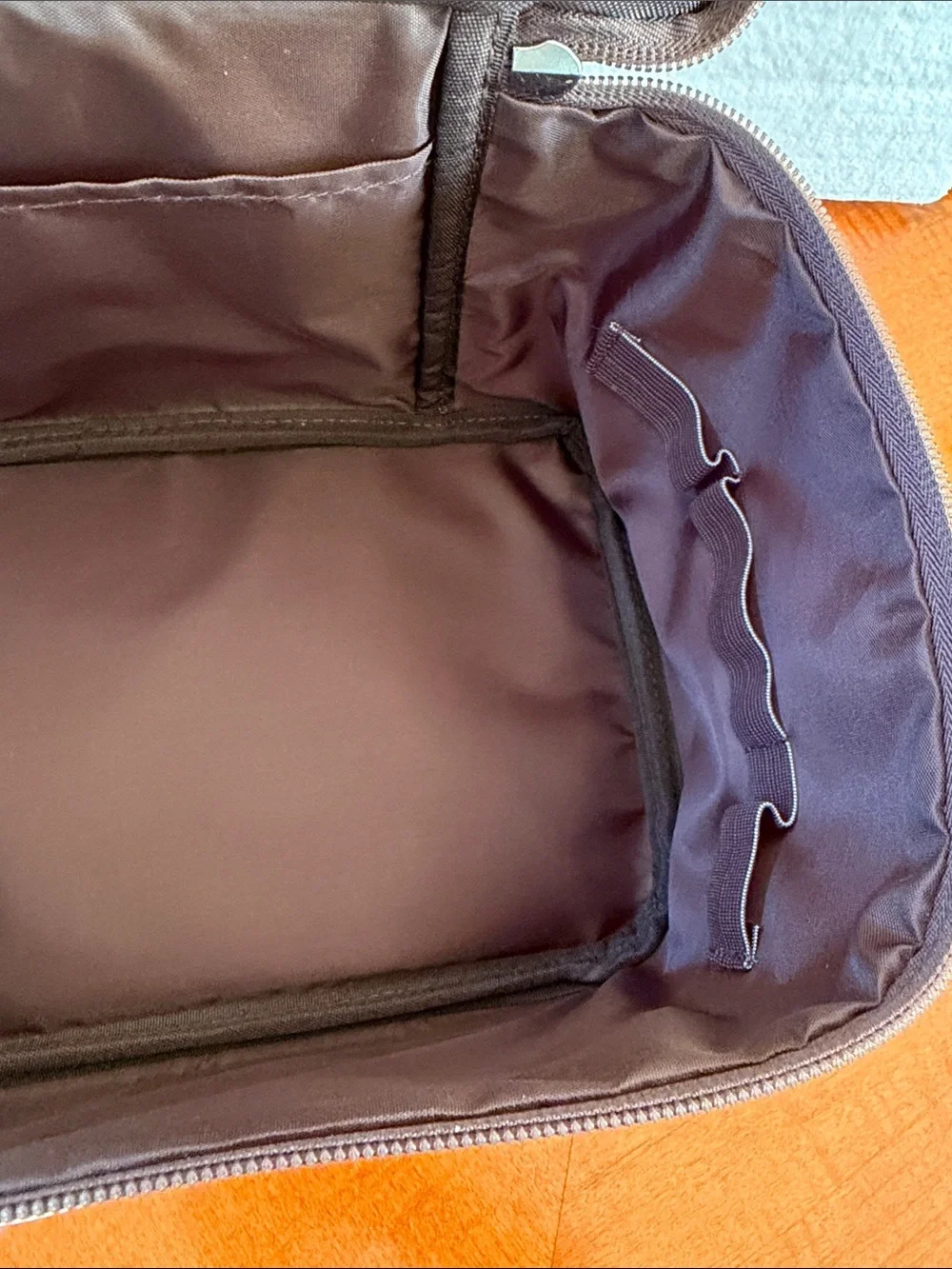 NWT. Brown Cosmetic Case with Pink Polka Dots